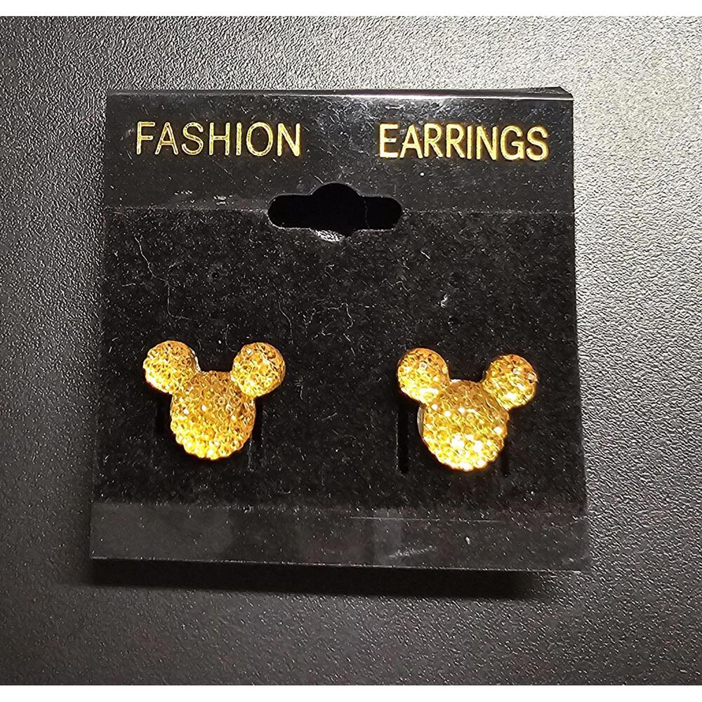 Yellow Sparkly Mouse Shaped Post Earrings